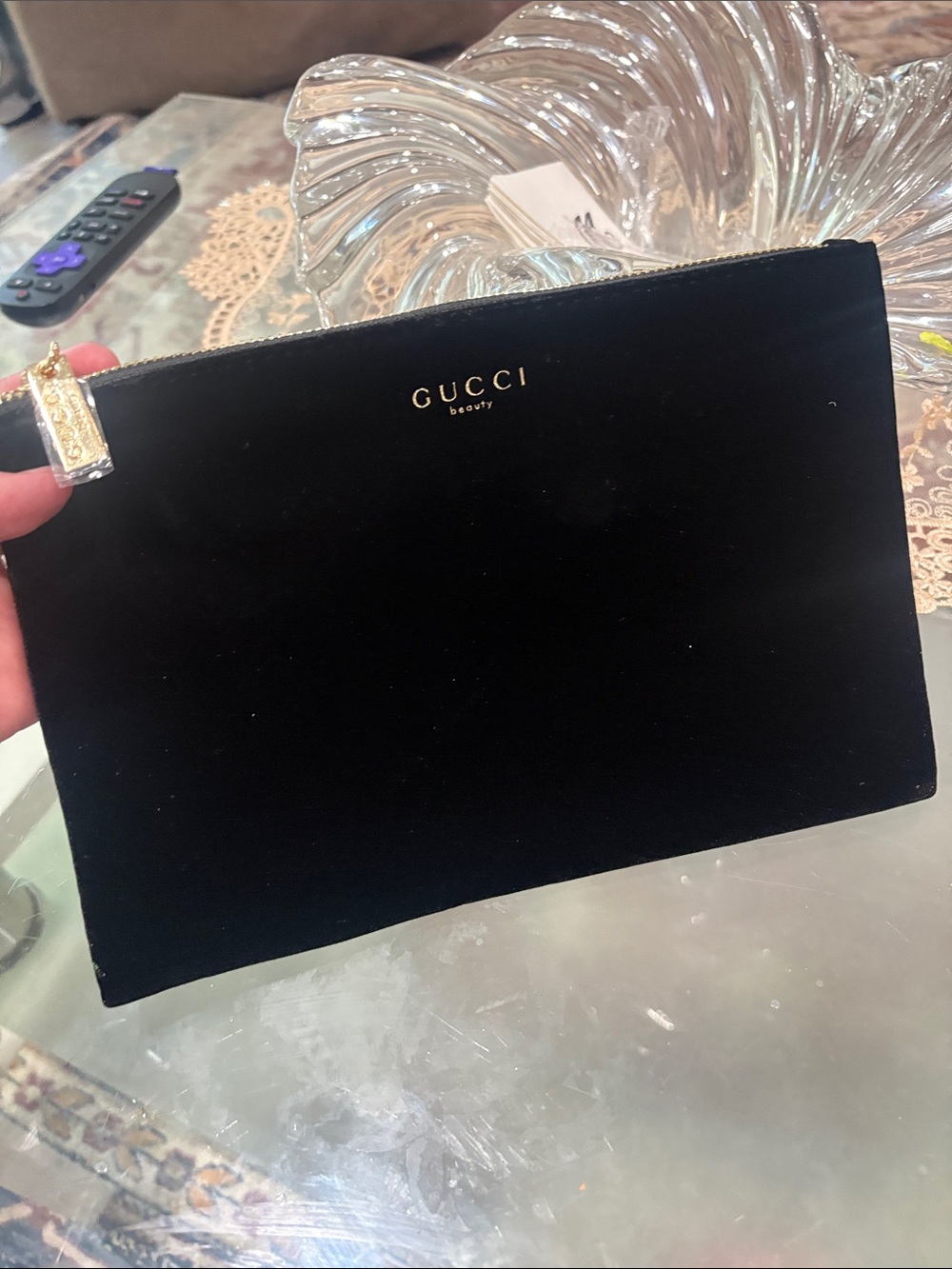 Gucci Beauty Velvet Black Makeup Pouch new